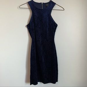 TOPSHOP Blue Velvet High Neck Dress